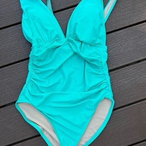 J. Crew V neck rouched bathing suit in teal